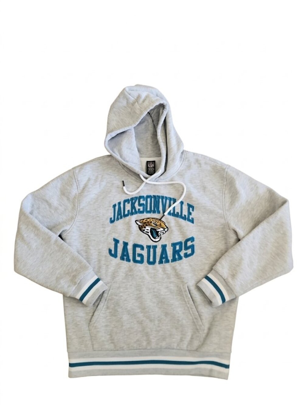 NFL Jacksonville Jaguars Light Gray Pullover Hoodie with Teal Logo Size Med